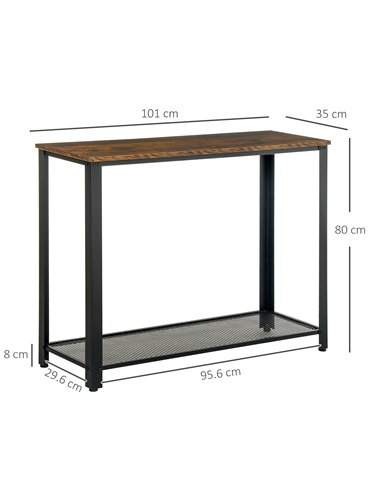 HOMCOM Industrial Console Table，Entryway Table w/Bottom Mesh Shelf Metal Frame Vintage Sofa Table for Hallway, Living Room, Rust