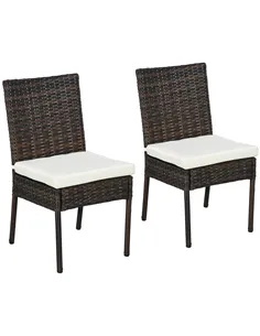 Outsunny Set of Two Armless Rattan Garden Chairs - Brown