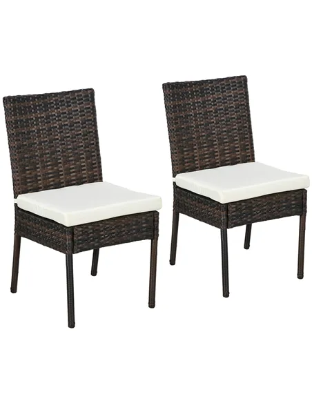 Outsunny Set of Two Armless Rattan Garden Chairs - Brown