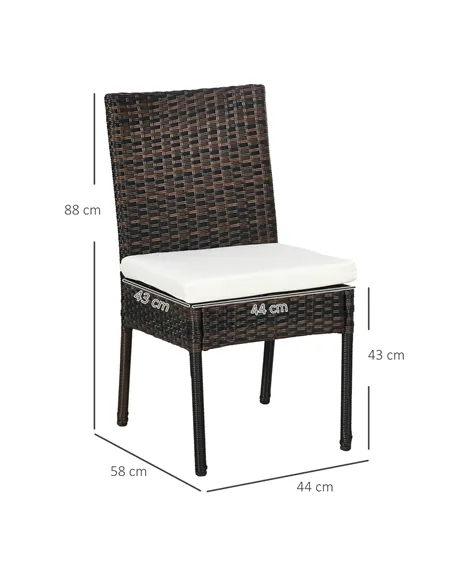 Outsunny Set of Two Armless Rattan Garden Chairs - Brown
