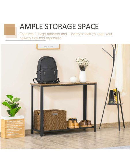HOMCOM Industrial Console Table，Entryway Table w/Bottom Mesh Shelf Metal Frame Vintage Sofa Table for Hallway, Living Room, Rust