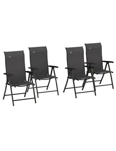 Outsunny Set of Four Folding Garden Chairs, with Seven-Position Adjustable Backs, Grey