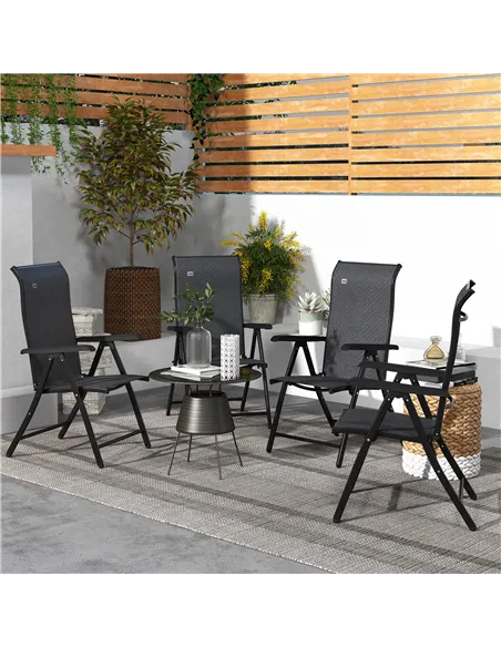 Outsunny Set of Four Folding Garden Chairs, with Seven-Position Adjustable Backs, Grey