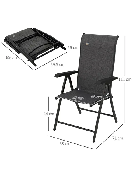 Outsunny Set of Four Folding Garden Chairs, with Seven-Position Adjustable Backs, Grey