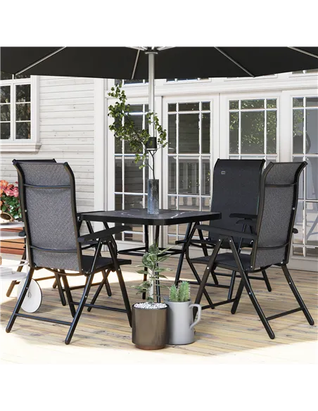 Outsunny Set of Four Folding Garden Chairs, with Seven-Position Adjustable Backs, Grey