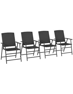 Outsunny Set of Four Folding Rattan Seat Chairs - Black