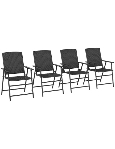 Outsunny Set of Four Folding Rattan Seat Chairs - Black