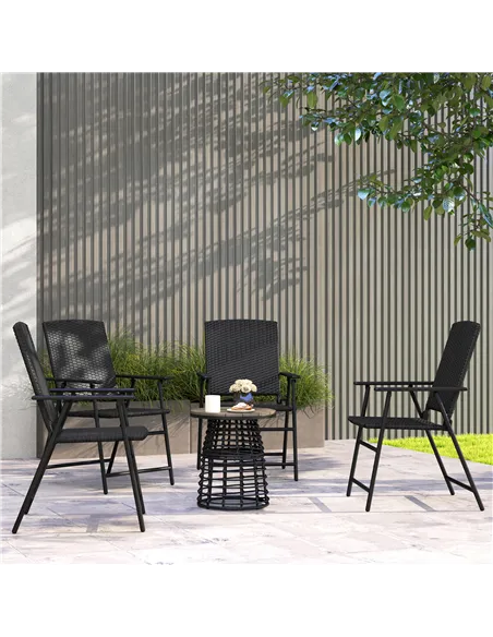 Outsunny Set of Four Folding Rattan Seat Chairs - Black