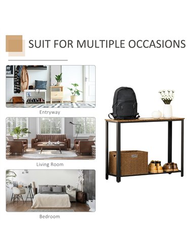 HOMCOM Industrial Console Table，Entryway Table w/Bottom Mesh Shelf Metal Frame Vintage Sofa Table for Hallway, Living Room, Rust