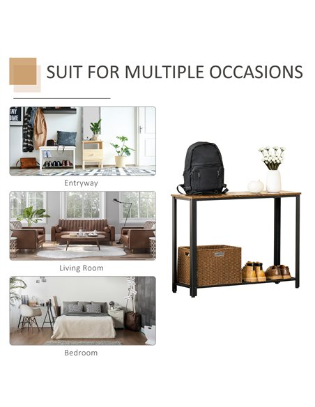 HOMCOM Industrial Console Table，Entryway Table w/Bottom Mesh Shelf Metal Frame Vintage Sofa Table for Hallway, Living Room, Rust