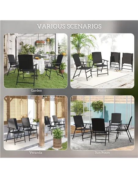Outsunny Set of Four Folding Rattan Seat Chairs - Black