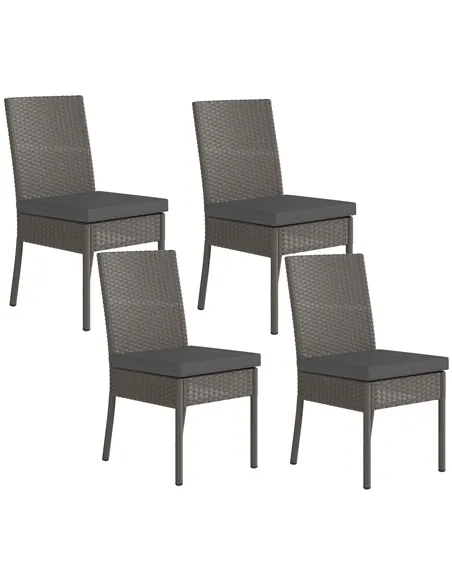Outsunny Set of Four Armless Rattan Garden Chairs - Dark Grey