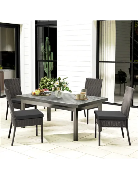 Outsunny Set of Four Armless Rattan Garden Chairs - Dark Grey
