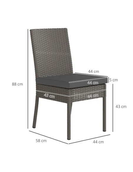 Outsunny Set of Four Armless Rattan Garden Chairs - Dark Grey