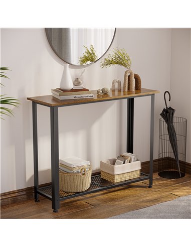 HOMCOM Industrial Console Table，Entryway Table w/Bottom Mesh Shelf Metal Frame Vintage Sofa Table for Hallway, Living Room, Rust