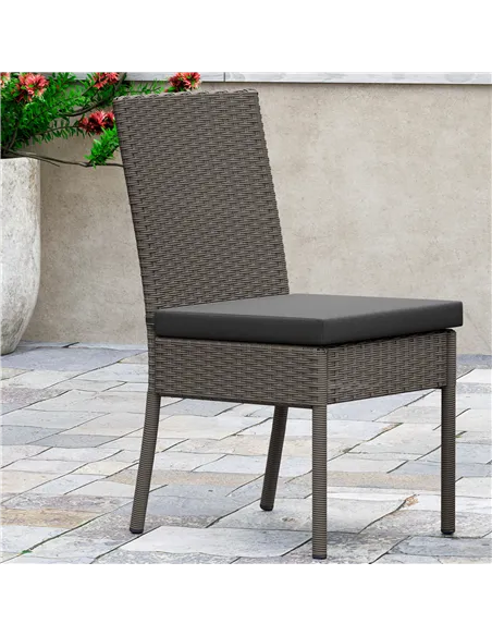 Outsunny Set of Four Armless Rattan Garden Chairs - Dark Grey