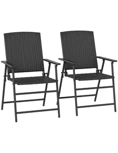 Outsunny Set of Two Folding Rattan Seat Chairs - Black