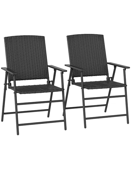 Outsunny Set of Two Folding Rattan Seat Chairs - Black