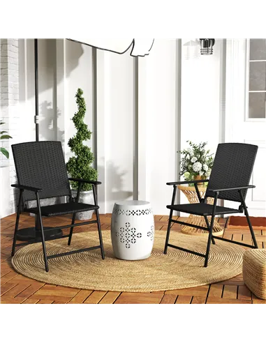 Outsunny Set of Two Folding Rattan Seat Chairs - Black
