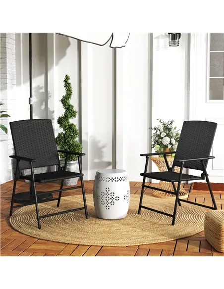 Outsunny Set of Two Folding Rattan Seat Chairs - Black