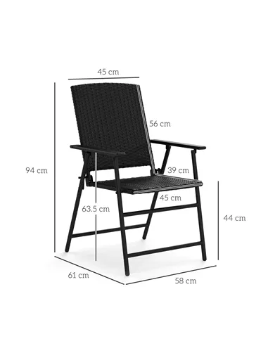 Outsunny Set of Two Folding Rattan Seat Chairs - Black