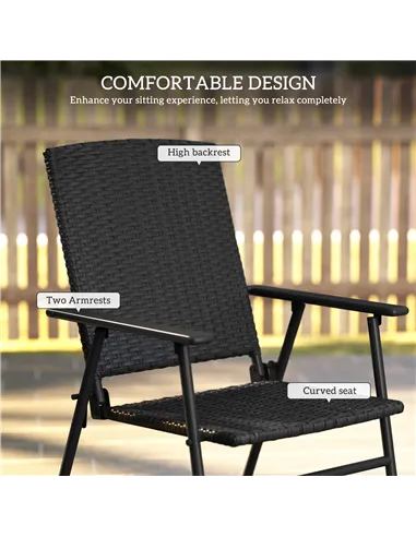 Outsunny Set of Two Folding Rattan Seat Chairs - Black