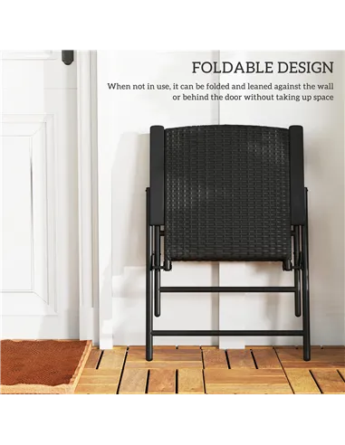 Outsunny Set of Two Folding Rattan Seat Chairs - Black