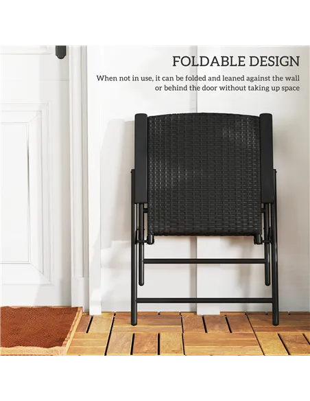 Outsunny Set of Two Folding Rattan Seat Chairs - Black