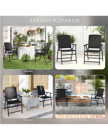 Outsunny Set of Two Folding Rattan Seat Chairs - Black