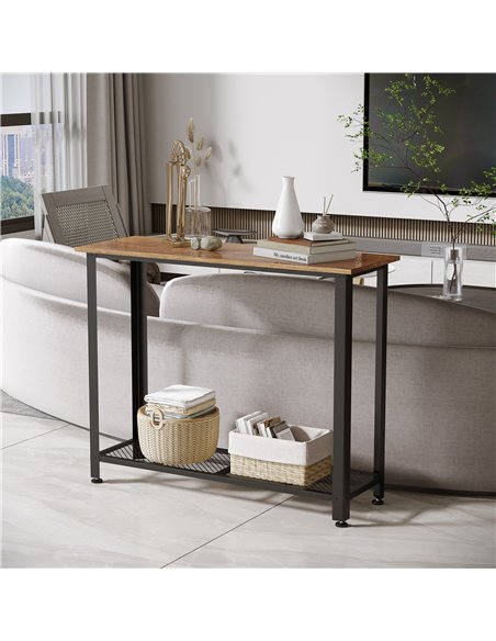 HOMCOM Industrial Console Table，Entryway Table w/Bottom Mesh Shelf Metal Frame Vintage Sofa Table for Hallway, Living Room, Rust
