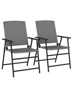 Outsunny Set of Two Folding Rattan Seat Chairs - Grey