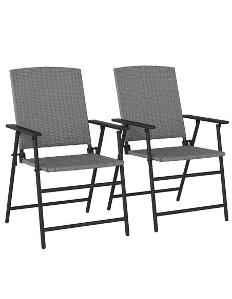 Outsunny Set of Two Folding Rattan Seat Chairs - Grey