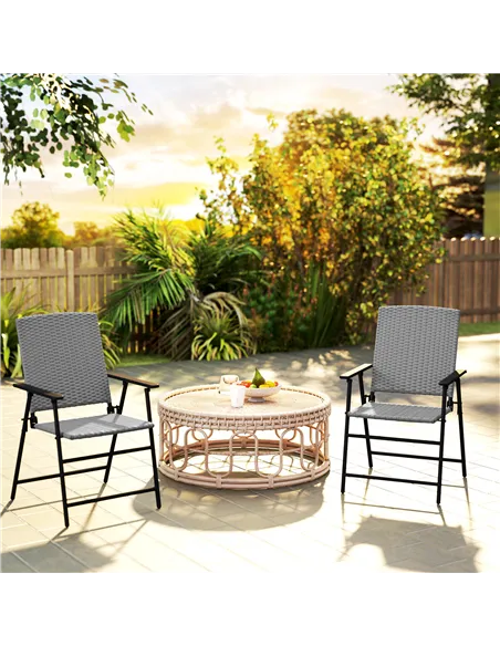 Outsunny Set of Two Folding Rattan Seat Chairs - Grey