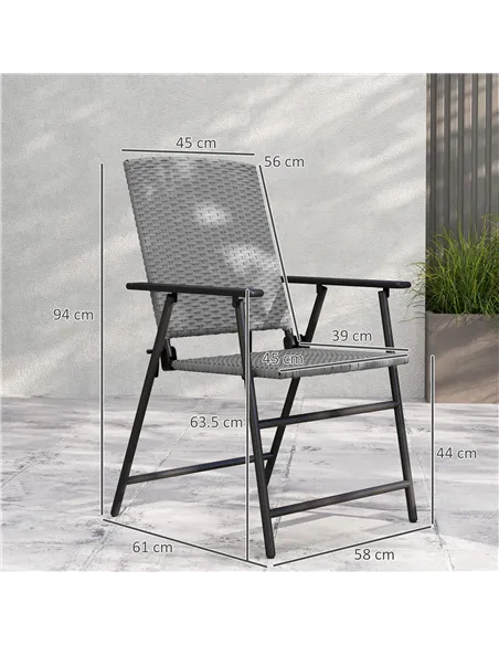 Outsunny Set of Two Folding Rattan Seat Chairs - Grey