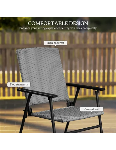 Outsunny Set of Two Folding Rattan Seat Chairs - Grey