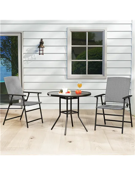 Outsunny Set of Two Folding Rattan Seat Chairs - Grey