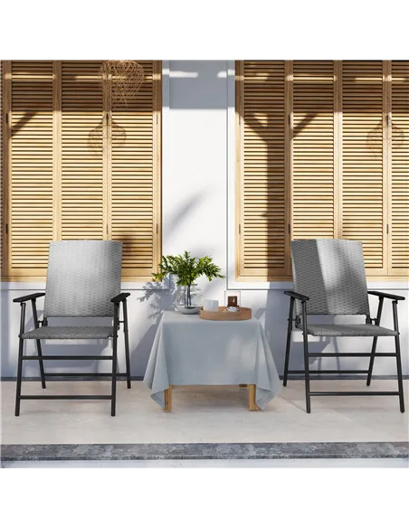 Outsunny Set of Two Folding Rattan Seat Chairs - Grey