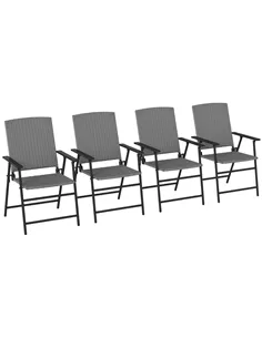 Outsunny Set of Four Folding Rattan Seat Chairs - Grey