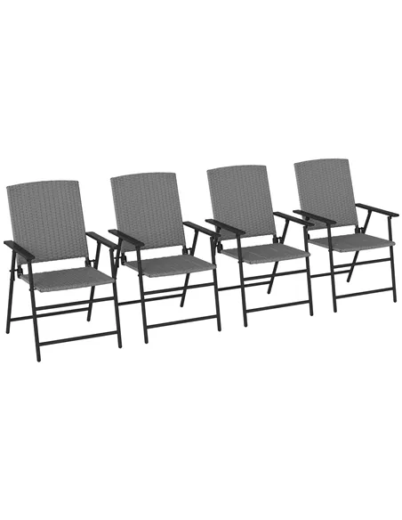 Outsunny Set of Four Folding Rattan Seat Chairs - Grey