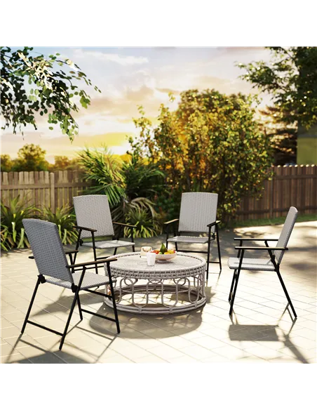 Outsunny Set of Four Folding Rattan Seat Chairs - Grey