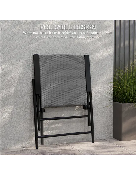 Outsunny Set of Four Folding Rattan Seat Chairs - Grey