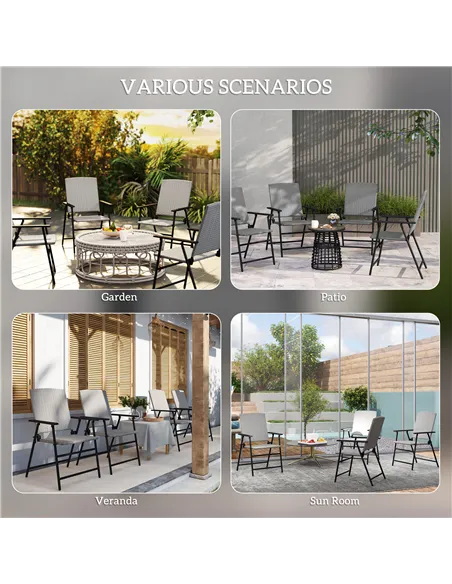Outsunny Set of Four Folding Rattan Seat Chairs - Grey