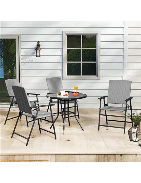 Outsunny Set of Four Folding Rattan Seat Chairs - Grey