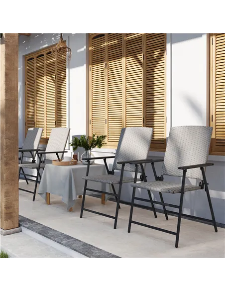 Outsunny Set of Four Folding Rattan Seat Chairs - Grey