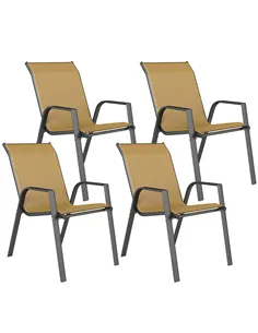 Outsunny Four-Piece Stacking Rattan Garden Seat Set - Khaki