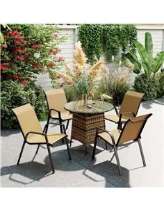 Outsunny Four-Piece Stacking Rattan Garden Seat Set - Khaki 2