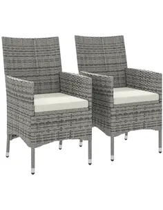 Outsunny 2 Pieces Rattan Garden Chairs Dining Chair Set with Cushion, Mixed Grey
