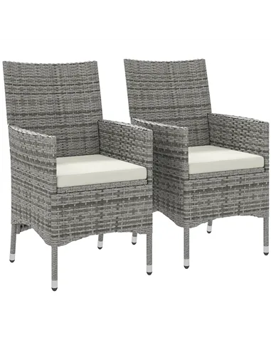 Outsunny 2 Pieces Rattan Garden Chairs Dining Chair Set with Cushion, Mixed Grey