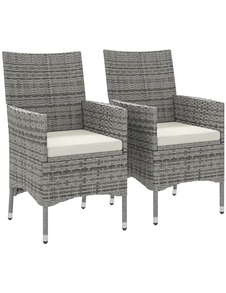 Outsunny 2 Pieces Rattan Garden Chairs Dining Chair Set with Cushion, Mixed Grey
