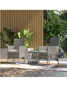 Outsunny 2 Pieces Rattan Garden Chairs Dining Chair Set with Cushion, Mixed Grey 2